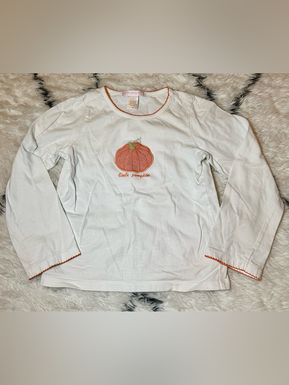 Janie and Jack White Long-Sleeve Top with Orange Pumpkin Embroidery
